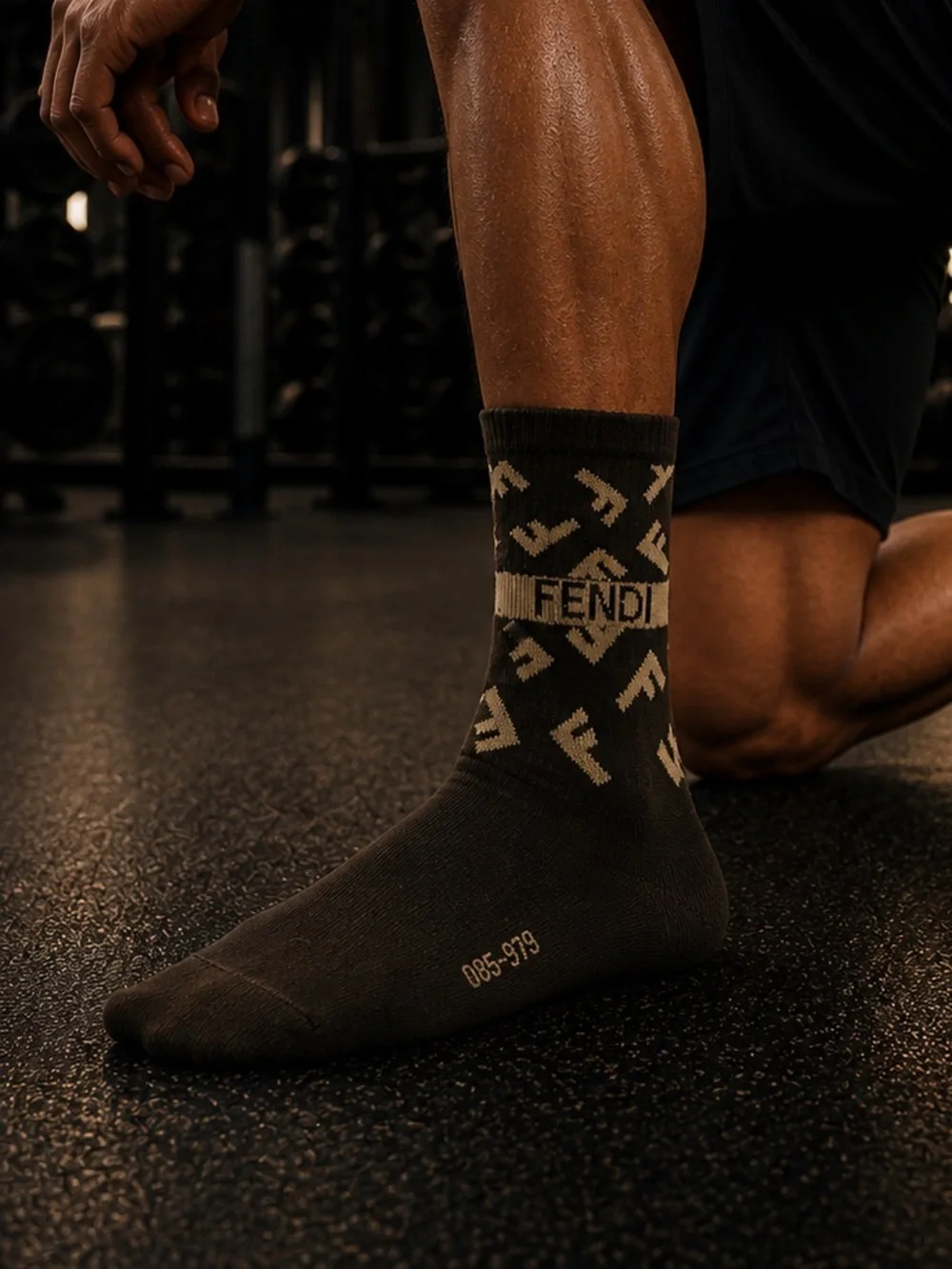 Fendi Men’s Brown Logo Athletic Crew Socks